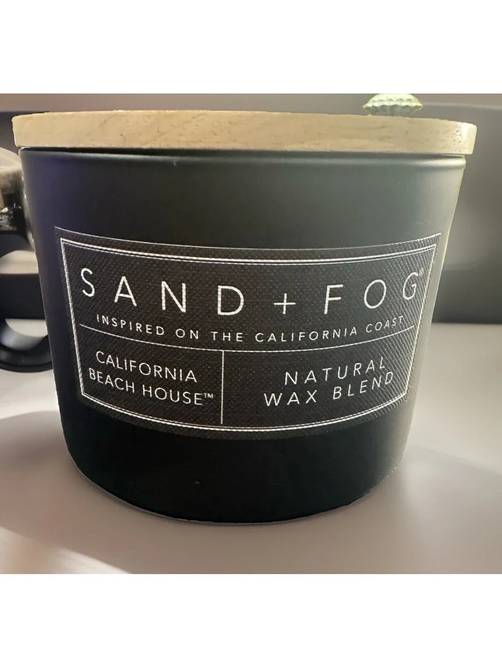 Sand + Fog California Beach House Candle 12 oz Black Jar Wood Lid NEW